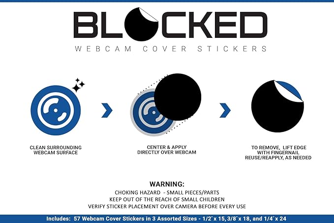 BLOCKED Original Vinyl Webcam Cover Stickers | Restickable & Stackable Privacy Covers | for All Camera-endable Devices | 3-Sizes | 57 White (Ultra Glossy)