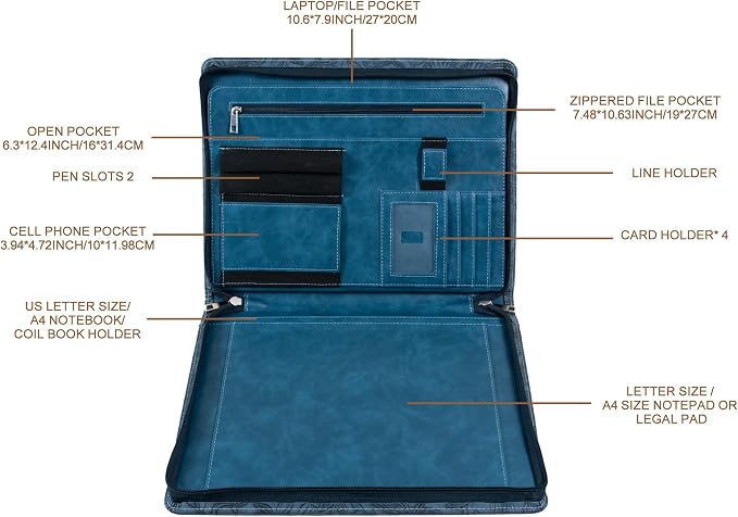 AZXCG Embossed Leather Padfolio for Women, Professional Bussiness Portfolio Organizer with A4 Notepad Holder, Zippered Portfolio Binder Fits 13" Ipad/Tablet,Gift for Women