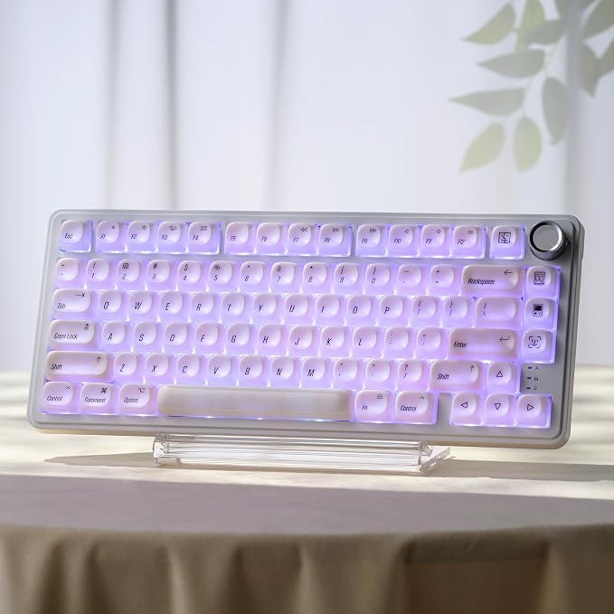 OHY White Keycaps, XVX MOA Profile Minimalist Mac Style Keycap Set, Custom Cute Ceramic-Textured Keycaps for MX Switches Mechanical Keyboard-White Chocolate(Only Keycap,No Keyboard)