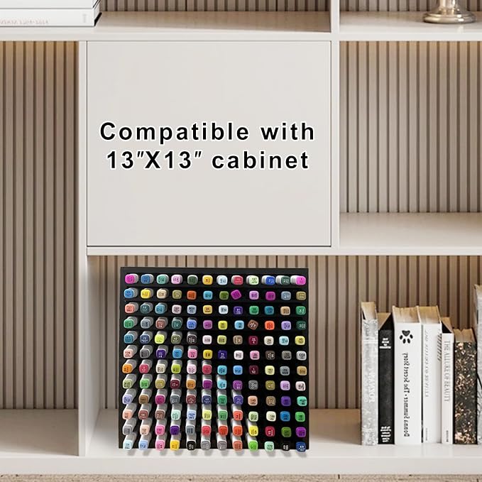 MinBoo Bamboo Marker Organizer Wooden Art Supply Storage Organizer Rack Art Markers Pens Colored Pencils Paint Brushes Stationary Organizer Holder (Black, Rack for 144 Markers)