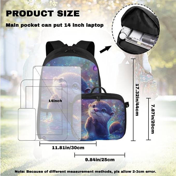 Doojoayie Girls School Backpacks Ages 6-8 8-10 Otter Bookbag with Lunch Box 17 inch Kindergarten Backapack Kids Back Pack 2025 New Back to School Bags for Elementary Children