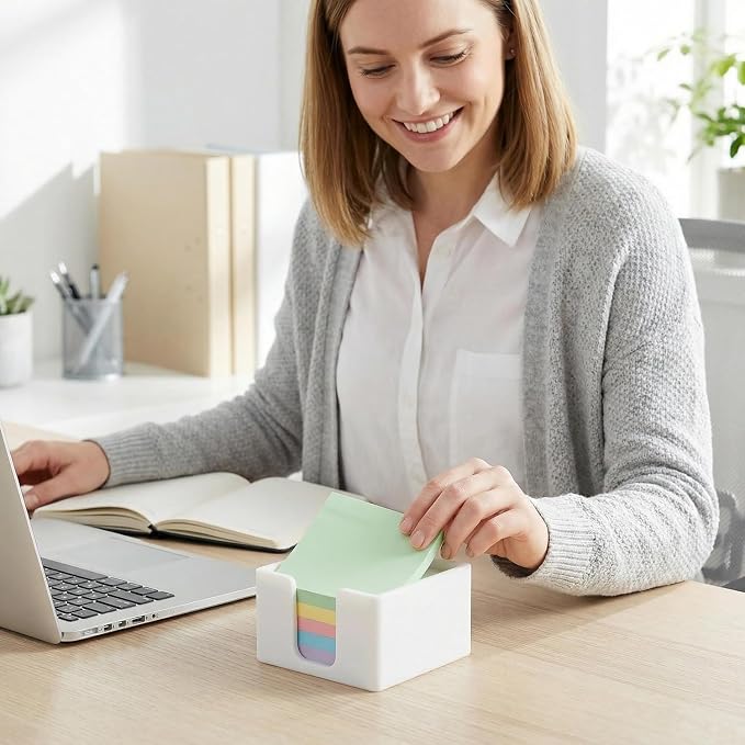 Silicone Sticky Note Holder for Desk - Modern 3x3 Inch Memo Pad Dispenser Post Note Holder, Minimalist Desk Storage Organizer for Office, Home, and School, White