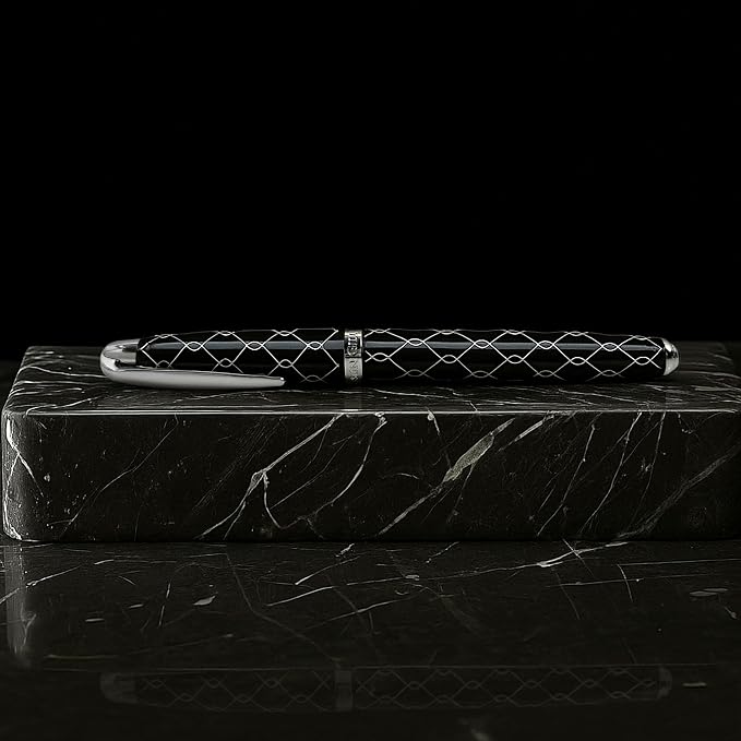 ‘The Weaver’ Black Luxury Executive Fountain Pen, Polished Lacquer and Chrome, Stainless Steel Nib, Easy Refill Ink Piston Converter, Smudge Free, No Bleed, Fits Our Instant Insert Ink Cartridges