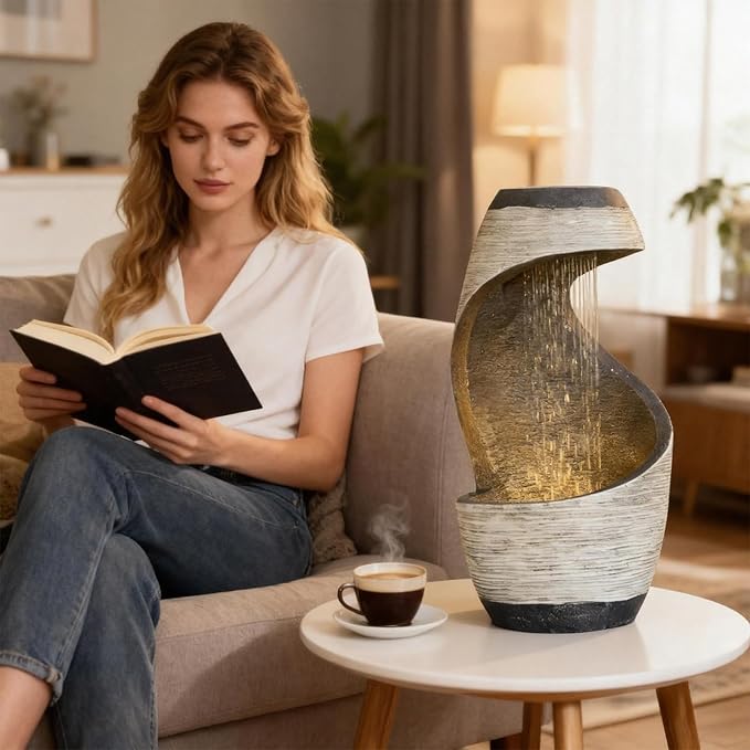 Sunlinua Modern Tabletop Water Fountain for Women Indoor Zen Relaxation Water Fountains Desktop Waterfall with Soothing Sound for Meditation Desk Home Office Decor