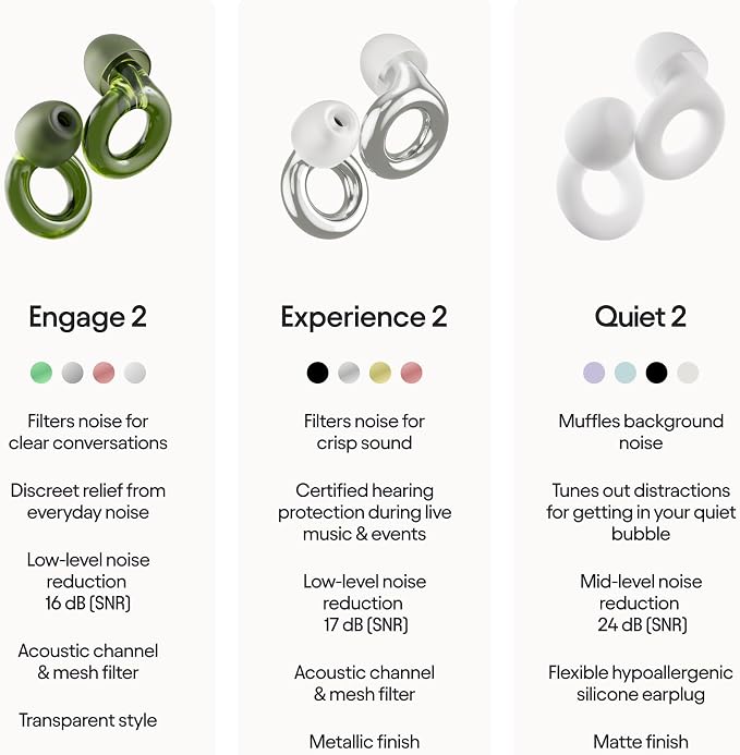 Loop Engage 2 Ear Plugs - Everyday Noise Relief with Clear Speech | 16dB SNR noise reduction. For social gatherings, work, conversation, parenting & noise sensitivity