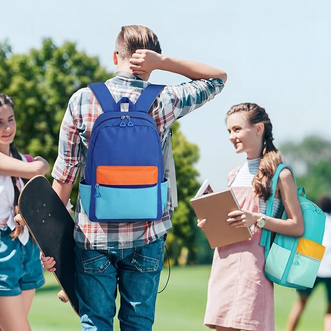 17'' Backpacks Bulk with Supplies Stationery Kits, Printed Bookbags and Writing Accessories Kit for Donation(Color Block,6 Pack)