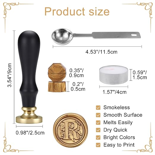 Yoption Traditional Initial Alphabet Wax Seal Stamp with 120 Antique Gold Wax Seal Beads Kit for Wedding Engagement Party Invitation Envelope Christmas Gift Wrap - Letter R