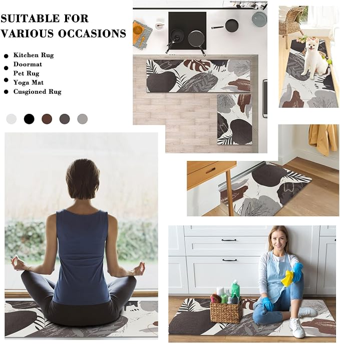 Homcomoda Kitchen Rugs and Mats Set of 2 Non Skid Kitchen Mats for Floor 2 Piece Cushioned Anti Fatigue Kitchen Rugs Sets PVC Comfort Floor Mat for Kitchen Office Sink, B Dark Grey