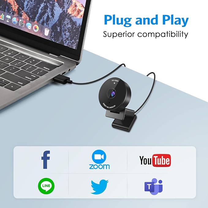EMEET C950 1080P Webcam - USB Webcam with Microphone & Physical Privacy Cover, Auto Light Correction, Fixed Focus, USB Plug & Play, Ultra Web Cam w/ 70°View for Meeting/Online Classes/Zoom/YouTube