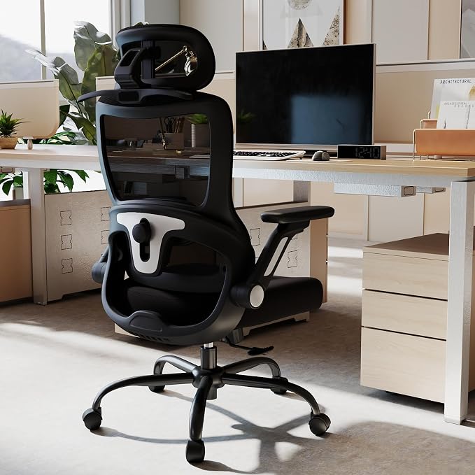 AnyGod Ergonomic High Back Mesh Office Chair, Big & Tall Swivel Desk Chair | 3D Adjustable Headrest, 4D Flip-Up Armrests, Computer Chair with Lumbar Support, Breathable Gaming Chair for Home Study