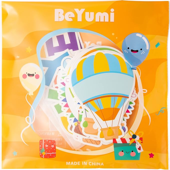 BeYumi 65Pcs Hot Air Balloon Cloud Classroom Bulletin Board Decoration Set Colorful Accents Cutouts Name Tags Labels Teacher Student Back to School Party Supplies for Elementary Preschool Kindergarten