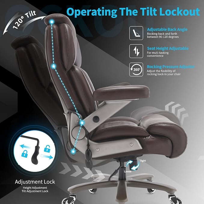 Big and Tall Office Chair 700lbs, Ergonomic High Back Computer Desk Chair | Adjustable Headrest&Lumbar Support, 3D Flip Arms, Large Wheels, Heavy Duty Metal Base, Thick Padded Wide Seat Executive Chair