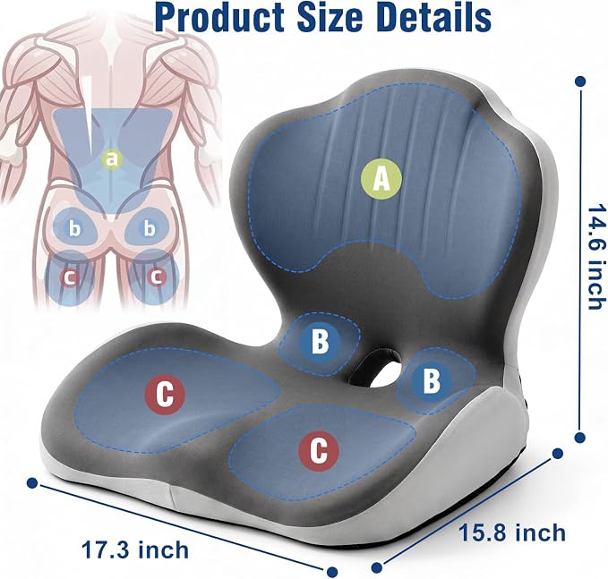 Car Seat Cushion with Lumbar Support Pillow, Memory Foam Office Chair Cushion for Back Pain Sciatica Pain Relief, Ergonomic L-Shaped Seat Cushion for Car Truck Driving Office Chair Home (Back Gray)