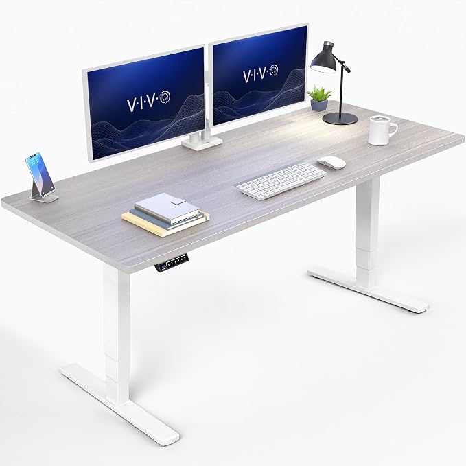 VIVO Electric 71 x 30 in Standing Desk, Touch Screen Adjustment, 220 lb Frame Support, 2E Series, Dark Gray Top, White Frame, DESK-KIT-2EW71G