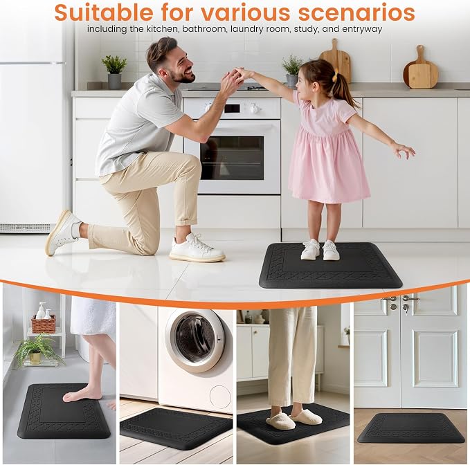 4/5 Inch Thicker Kitchen Mats for Floor Non-Slip Anti Fatigue Comfort Mat Waterproof Kitchen Rug for Sink, Office,Home Stain Resistant Standing Desk Rugs-17.3"x 24", Black