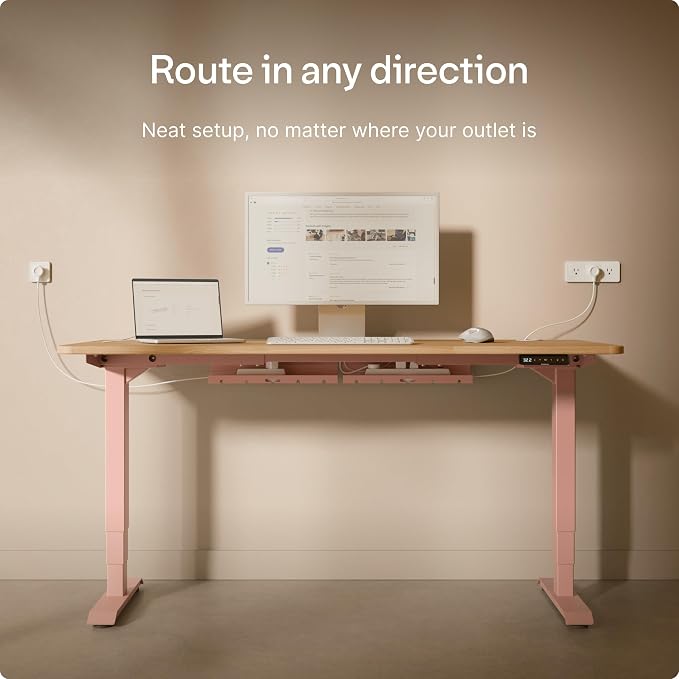 Desktronic Cable Duct Desk Pink Set of 2 - Stainless Steel Cable Management Desk Cable Duct with 5 Cable Cut-Outs - Easy to Install Cable Organiser - Cable Holder
