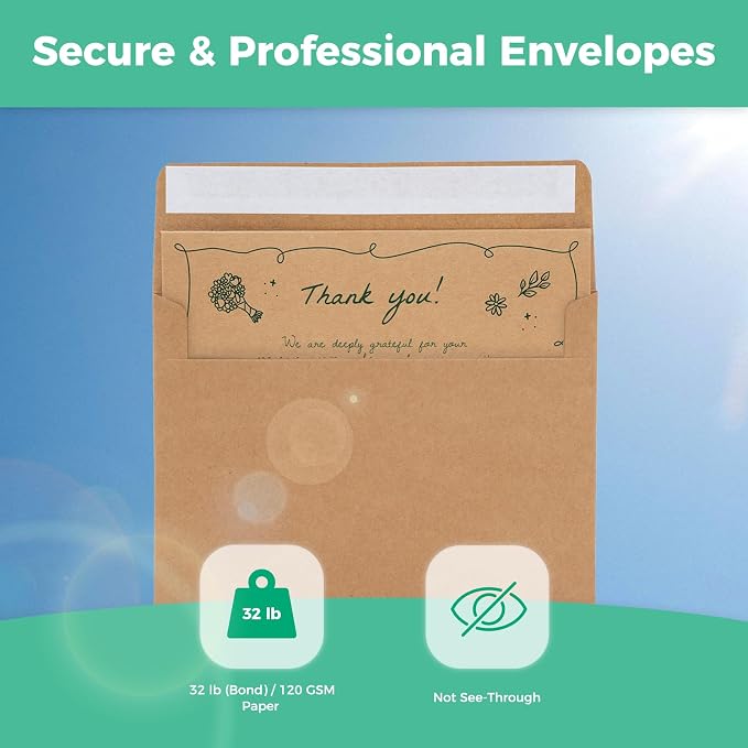 Ohuhu Blank Brown Kraft Cards and Envelopes 100 Pack - 4.25" x 5.5" Folded Cardstock Paper and A2 Envelopes for DIY Greeting Cards Wedding Birthday Invitations Thank You Cards and All Occasions