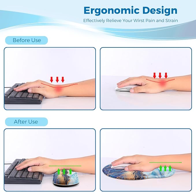 Mouse Pad and Keyboard Wrist Rest Support, with Non-Slip PU Base,Gel Mouse Pad with Coaster,Pain Relief for Gaming, Computer,Office -Golden Leaves