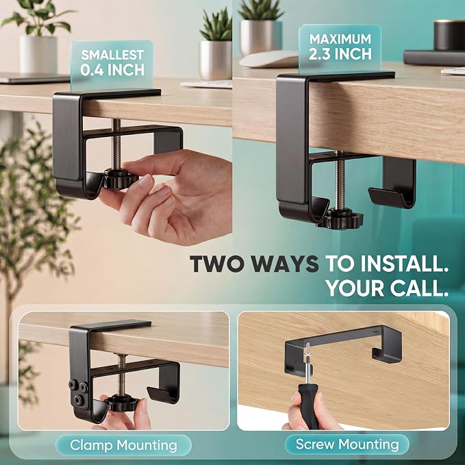 36-Inch Under Desk Cable Management Tray, Clamp or Screw Mount, Black | Fabric Cord Organizer Holds Power Strips, Cables and Adapters, Suitable for Home and Office Desks