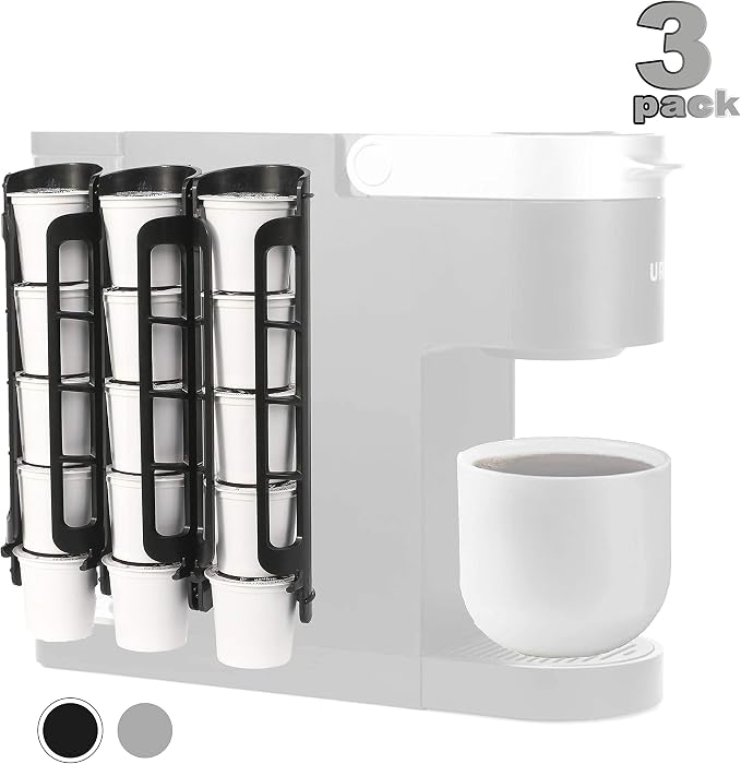 STORAGENIE Coffee Pod Holder Side Mount K Cup Pods Organizer compatible with Keurig Coffee Makers, Space Saving Kcup Storage, Perfect for Small Counters (3 Pack/For 15 K-Cups, Black)