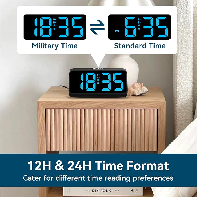Netzu Digital Alarm Clocks for Bedrooms, Loud Alarm Clock with Dual Alarms, Bold Digits, 5 Dimmers, 4 Volumes, Snooze, Bedside Clock for Deep Sleepers Kids Teens Seniors, Plug in Clock, Easy to Set