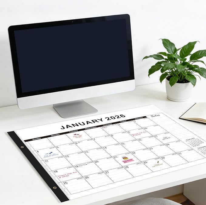 Desk calendar 2026-2027 22x17 paper – Desk Top Calendar 2026 with plastic cover