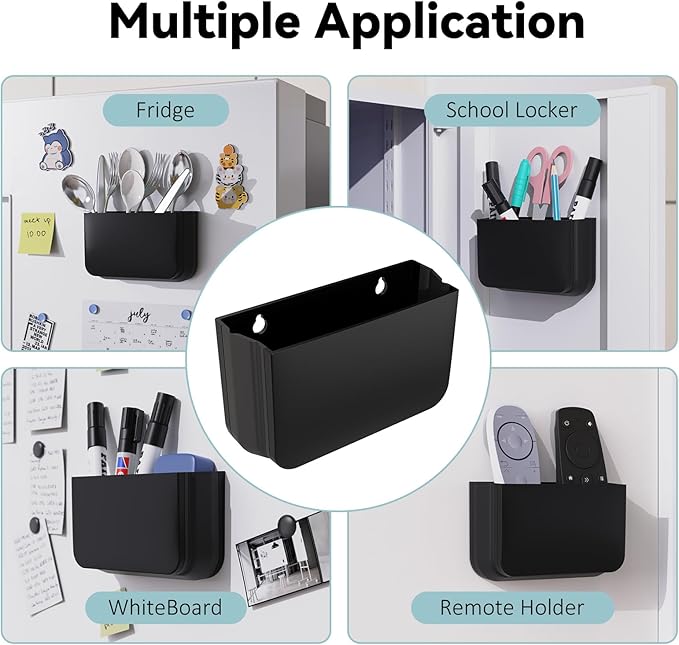 Magnetic Foldable Pen Holder, Magnetic Dry Erase Marker Pencil Holder, Strong Magnet Remote Holder Storage Organizer for Office, Whiteboard, Locker, Home Refrigerator, Desk Accessories(1 Pack Black)