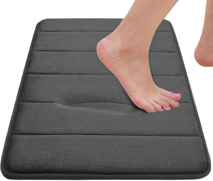 RUN HELIX Bathroom Rugs Set 2 Piece Memory Foam Bath Non-Slip Bath Mat,Washable Room Mats,Absorbent Shaggy Rugs Super Soft Kitchen Mats, Batroom Carpets for Bathroom,Tub,Shower Home Decor(Grey)