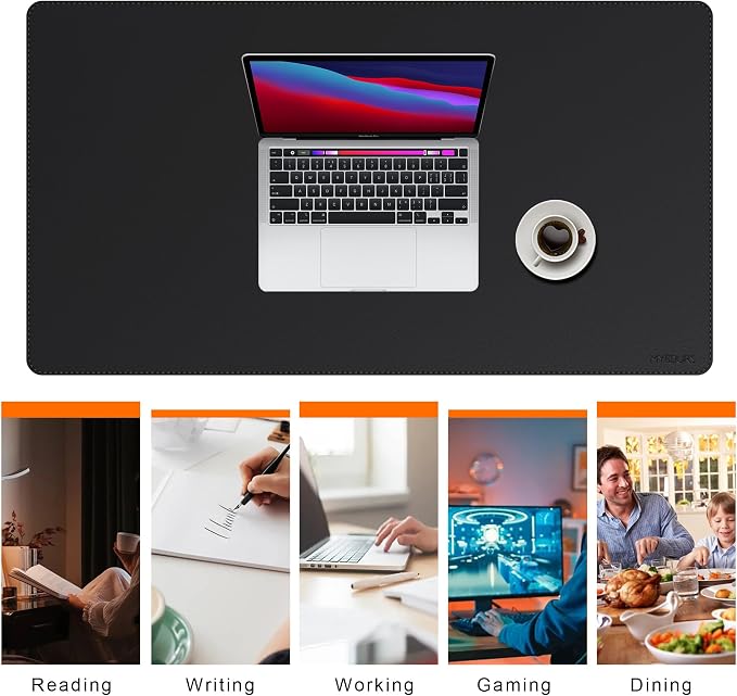 Mydours 43" x 24" Extra Large Desk Pad XXL, Desk Protector Mat with PU Leather, Large Desk Blotter Mat for Office, Home & Writing, Full Desk Pad for Keyboard and Mouse (Black)