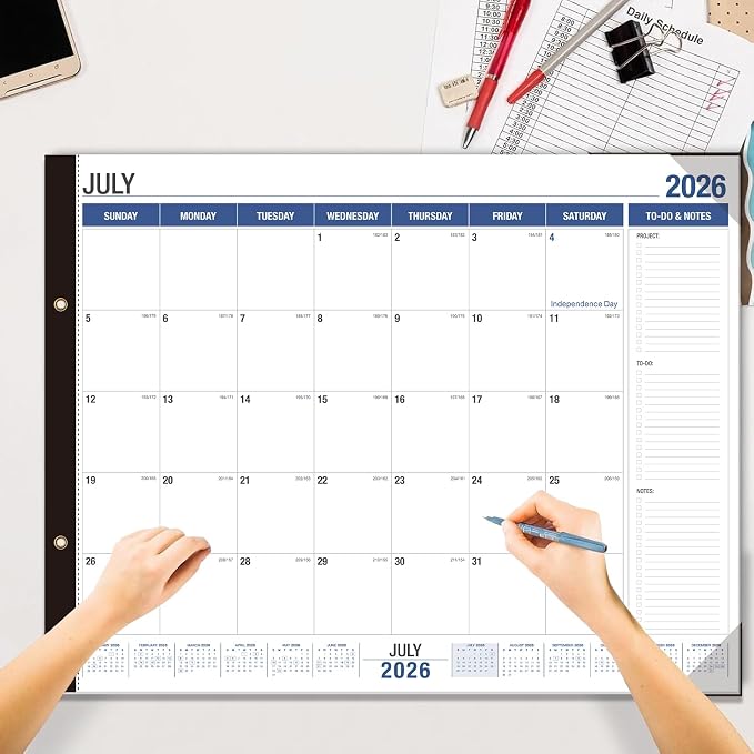 Desk Calendar 2026-2027 - 22" x 17", 18 Month Desk Calendar july 2026-2027 Dec, Large Monthly Desktop Calendar with Plastic Cover, Thick Paper, Corner Protectors - (2 Stickers Included)