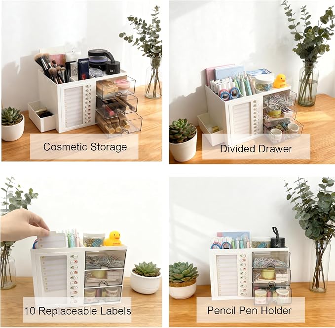 Desk Organizer with Drawer, Stationery Pencil Pen Holder for Desk, Multi-functional Desk Organizers and Accessories, Workspace Organizers for Office School Home Supplies