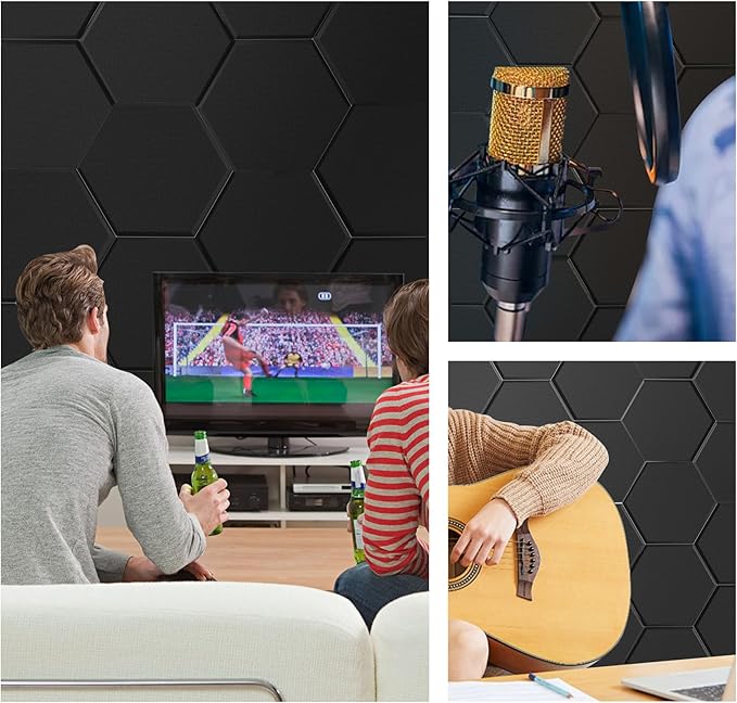 15 Pack Hexagon Self-Adhesive Sound Proof Foam Panels for Walls, Acoustic Panels 12" x 14" x 0.35" High Density Sound Absorbing Tiles for Home Studio, Office, Gaming Room & Theater