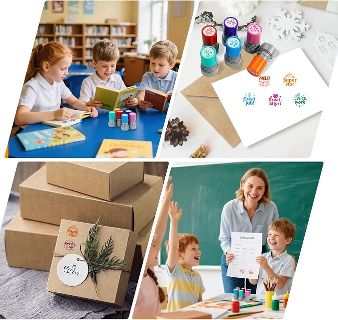 Teacher Stamps for Classroom Self Inking Rubber Great Job Stamp for Grading Homework Test Motivation Students Behavior School Homeschool Reward Supplies, Kindergarten Teacher Must Haves (6Pcs)