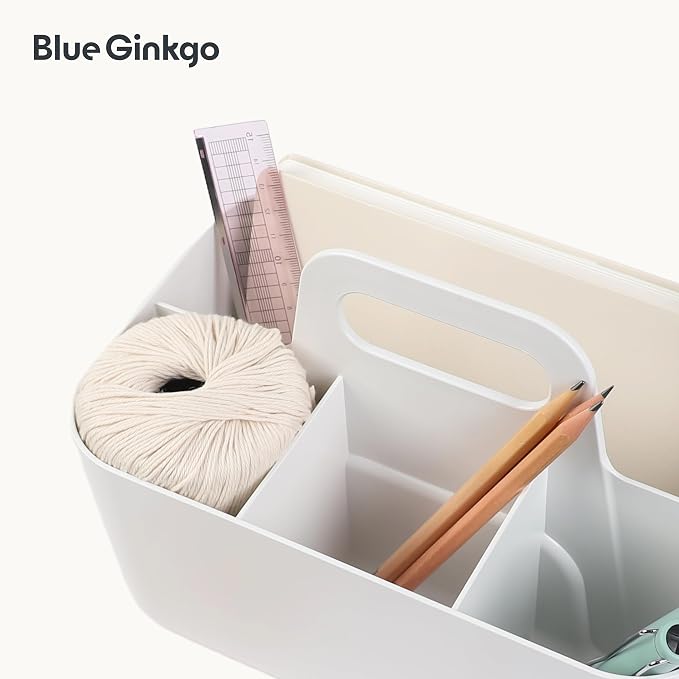 BLUE GINKGO Stackable Organizer Caddy, Rectangle, White, Made in Korea | Portable. Adjustable. Home, Office & School Storage.