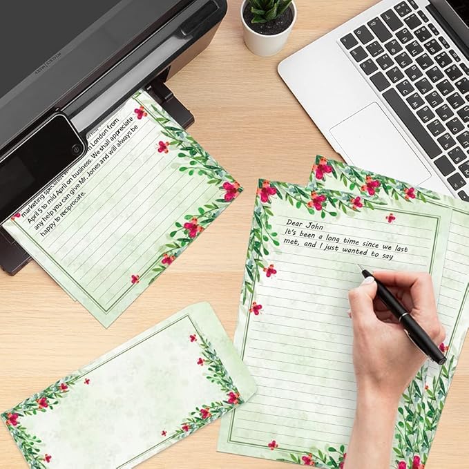 Paper Master Stationary Paper and Envelopes Set - Japanese Stationery Set with Lines Vintage Floral Letter Paper - 48 Sheets + 24 Envelopes, 7 x 10 Inch of Each Stationary Paper