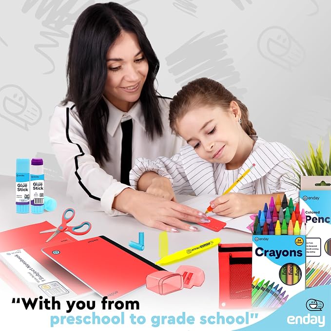 Enday Back to School Supplies for Kids, Red School Supply Box Grades K-5, Premium Quality Kids School Supplies Kit, Kindergarten School Supplies for Girls and Boys, 71 Piece Set