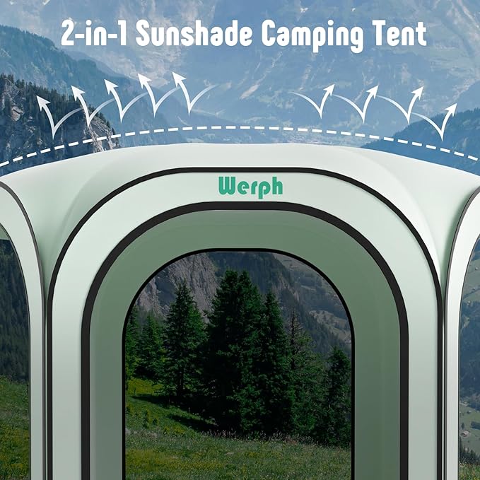 Werph 12x12 Pop Up Screen Tent, Mosquito Net Gazebo, UV Resistant, Green | Roof Waterproof Screen Canopy, Quick Setup Outdoor Shelter for Backyard, Patio, Garden, Picnic, Camping and Events