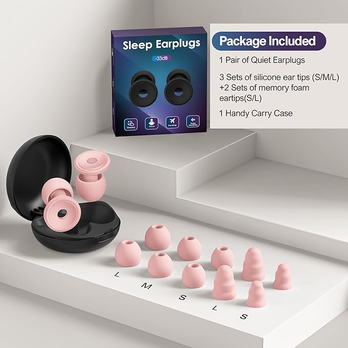 Ear Plugs for Sleeping, Reusable Silicone Ear Plugs for Sleeping Noise Cancelling, 30-35dB Noise Reduction Earplugs for Noise Sensitivity, Sleep, Snore, Travel, Focus