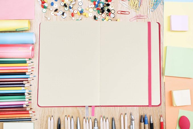 Guissi Classic Dotted Grid Bullet Notebook Journal Dot Hard Cover A5 Premium 80gsm Thick Acid-Free Paper with Fine Inner Pocket Faux Leather Office School Supplies 144 Pages Designed in Florence