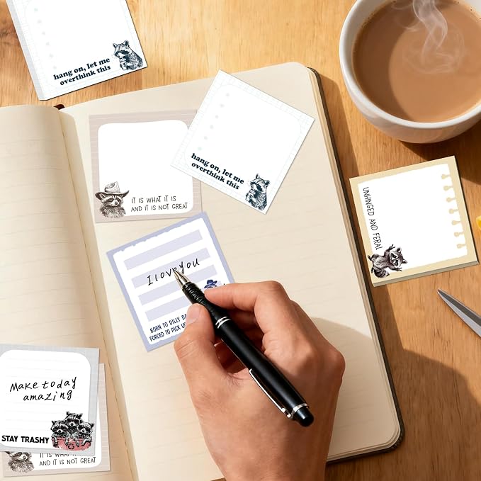 Funny Sticky Notes Gifts - 9 Pack Funny Raccoon Notepads 3x3 Inches, Raccoon Work Gag Gifts for Women Men, Animal Themed Memo Pads School Office Supplies for Coworkers Students (450 Sheets)