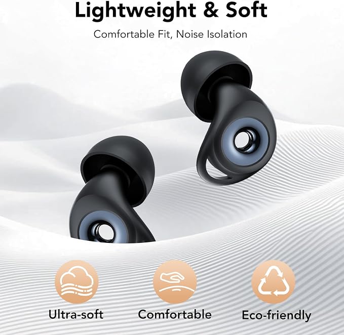 Ear plugs for Sleeping,Noise Cancelling Silicone Earplugs,45 dB,Soft and Reusable,Hearing Protection with 8 Earpieces in 4 Sizes(XS/S/M/L),Carrying bag,for Concert,Sleeping,Working,Studying,Travelling