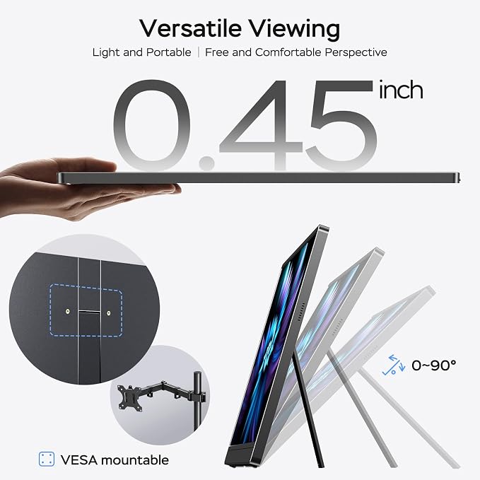 MNN 17.3" 2.5K Portable Monitor 165Hz 2560x1440 QHD, 100% sRGB IPS Gaming Monitor, USB-C & HDMI External Display with Kickstand, Slim Semi-Metal Travel Monitor for Laptop, Phone, PS5, Xbox
