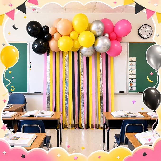 Eaasty 58 Set Pencil Balloon Arch Fringe Backdrop Back to School Party Decorations Balloon Fringe Arch Kit Pencil Theme Photo Backdrops Props Booth for Classroom Welcome Back to School Party Supplies