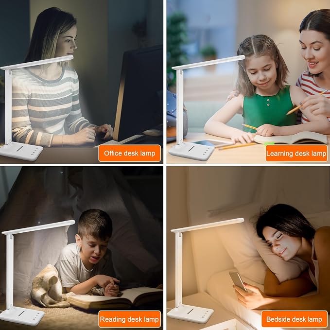 shinelife LED Desk Lamp for Office Home, Bright Desk Light with USB Charging Port, Adjustable Dimmable Desk Lamps 5 Modes 5 Brightness, Touch Study Lamp for Nail, Craft, Puzzle, Sewing, Study, White