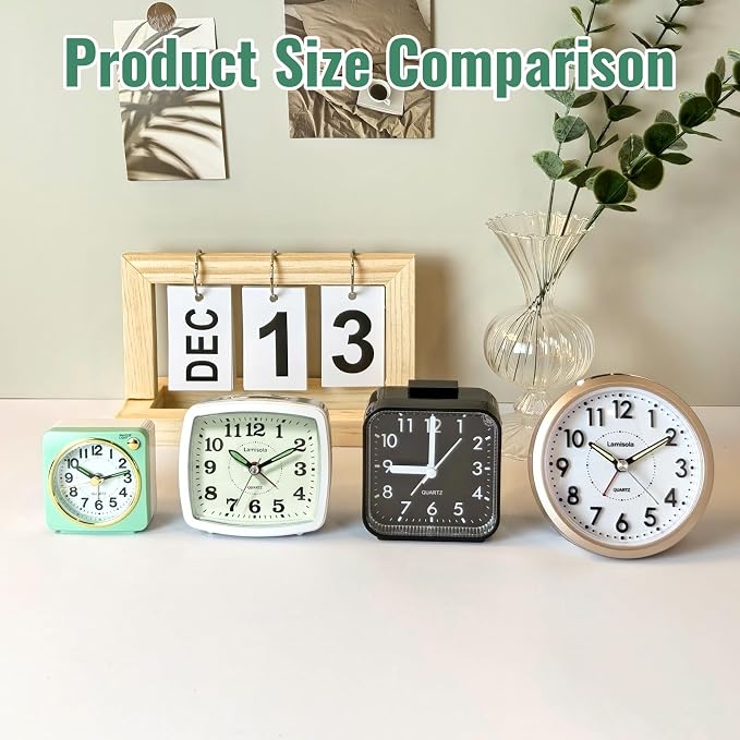 Lamisola Small Battery Operated Analog Alarm Clock for Bathroom, Travel Clock, Quieter Bedrooms Desk Bedside Clocks for Kids Teen, Blue