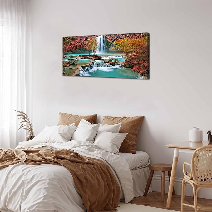 Tropical Forest Wall Art for Living Room Nature Waterfall Landscape Pictures Wall Decor Tree Falls Scenery Painting Modern Fall Scenic Canvas Prints Artwork for Bedroom Bathroom Home Decoration 20x40"