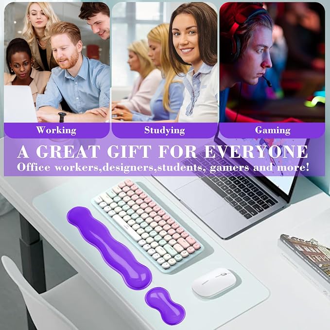 Gel Wrist Rest for Keyboard and Mouse, Wrist Rest for Keyboard, Mouse Wrist Support, Pain Relief, Cool Touch, Non-Skid, Mouse Wrist pad