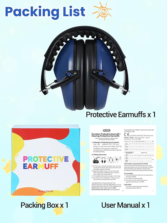 Dr.meter Noise Cancelling Headphones for Kids: SNR27.4 Ear Muffs for Noise Reduction with Adjustable Headband, Hearing Protection Earmuffs for Monster Truck, Fireworks and Kids Autism Sensory