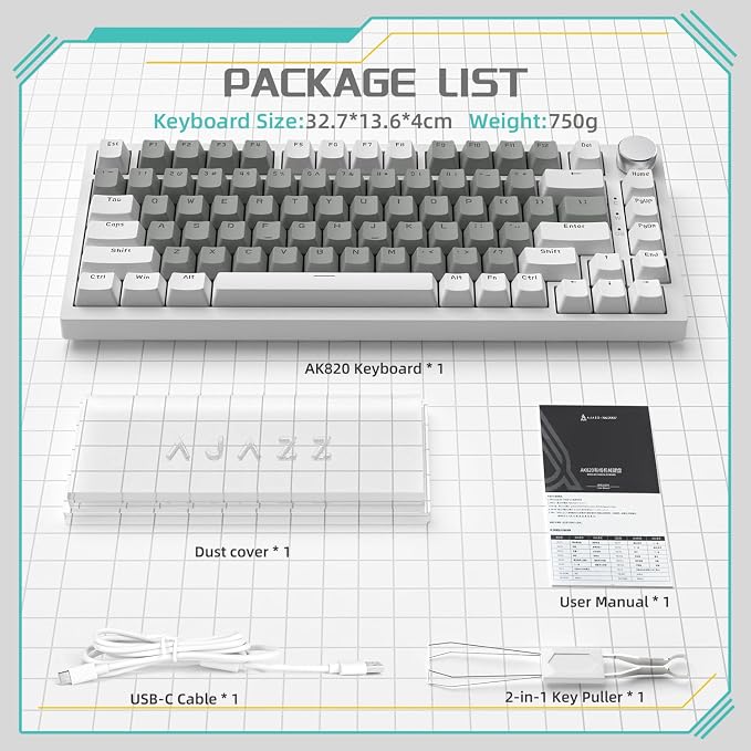 Attack Shark ajazz AK820 75% Mechanical Gaming Keyboard with Knob Hot Swappable Custom Gasket Mounted Keyboard USB-C Wired White LED Linear HP Red Switch for PC/Win/Mac