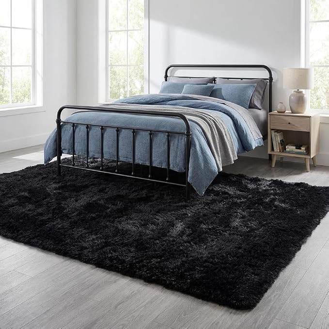 Black Rugs for Bedroom, 3x5 Feet Fluffy Area Rugs for Living Room, Soft Shag Kids Rug Small Carpet for Nursery, Bedside, Indoor, Dorm Decor